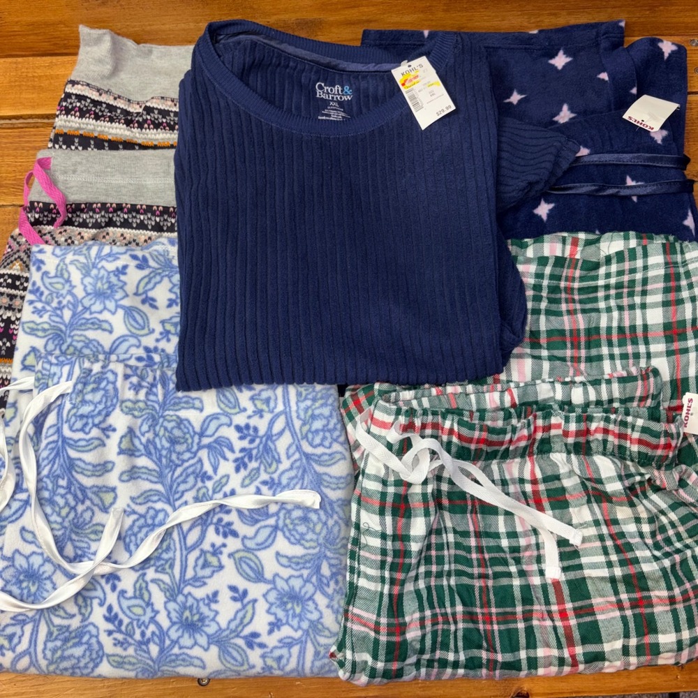 Croft & Barrow & Cuddl Duds PJ Bottoms Top Womens XXL 2X Fleece Flannel 5pc NEW